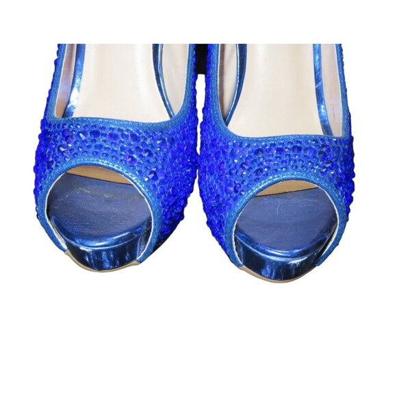 Lauren Lorraine Cobalt Blue Rhinestone Embellished Leather Stilettos Pumps sz 9 - Picture 2 of 13